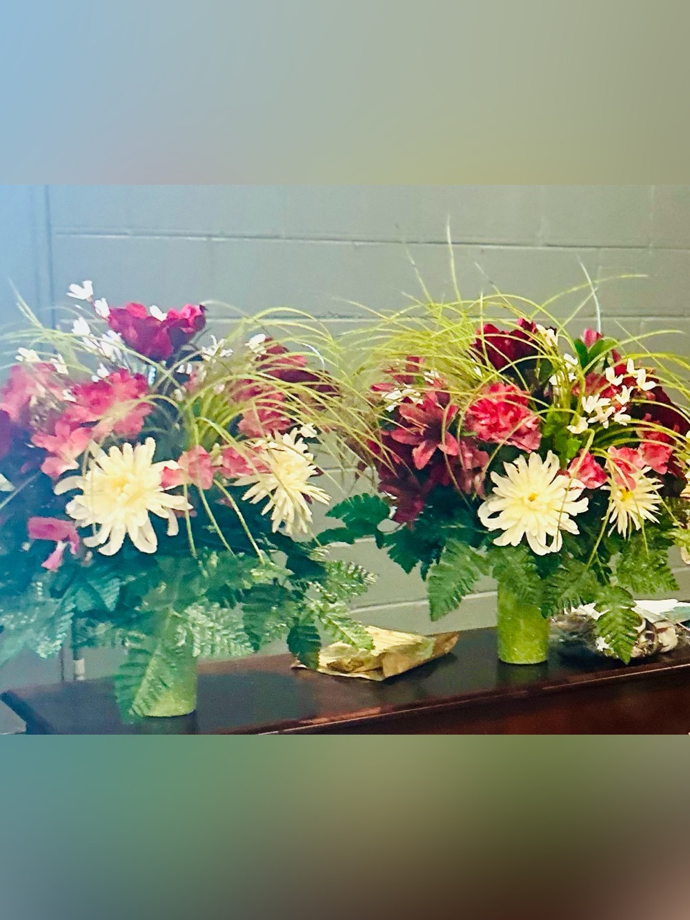 Artificial Cemetery Memorial Cones Floral Arrangement in Cream and Burgundy